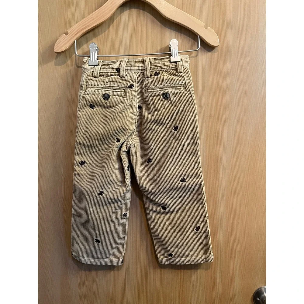Gap Corduroy Pants Toddler 3Y Tan Embroidered Bear Straight Leg Trousers